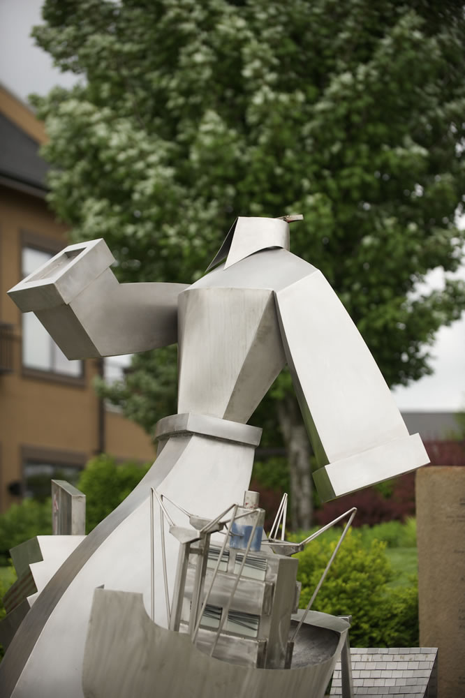 The recently beheaded Wendy Rose sculpture stands along Vancouver's Waterfront Renaissance Trail, Thursday.