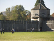 Visitors head to the bastion at the fort.