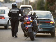 A Vancouver Police Officer makes a traffic stop for speeding in 2010.