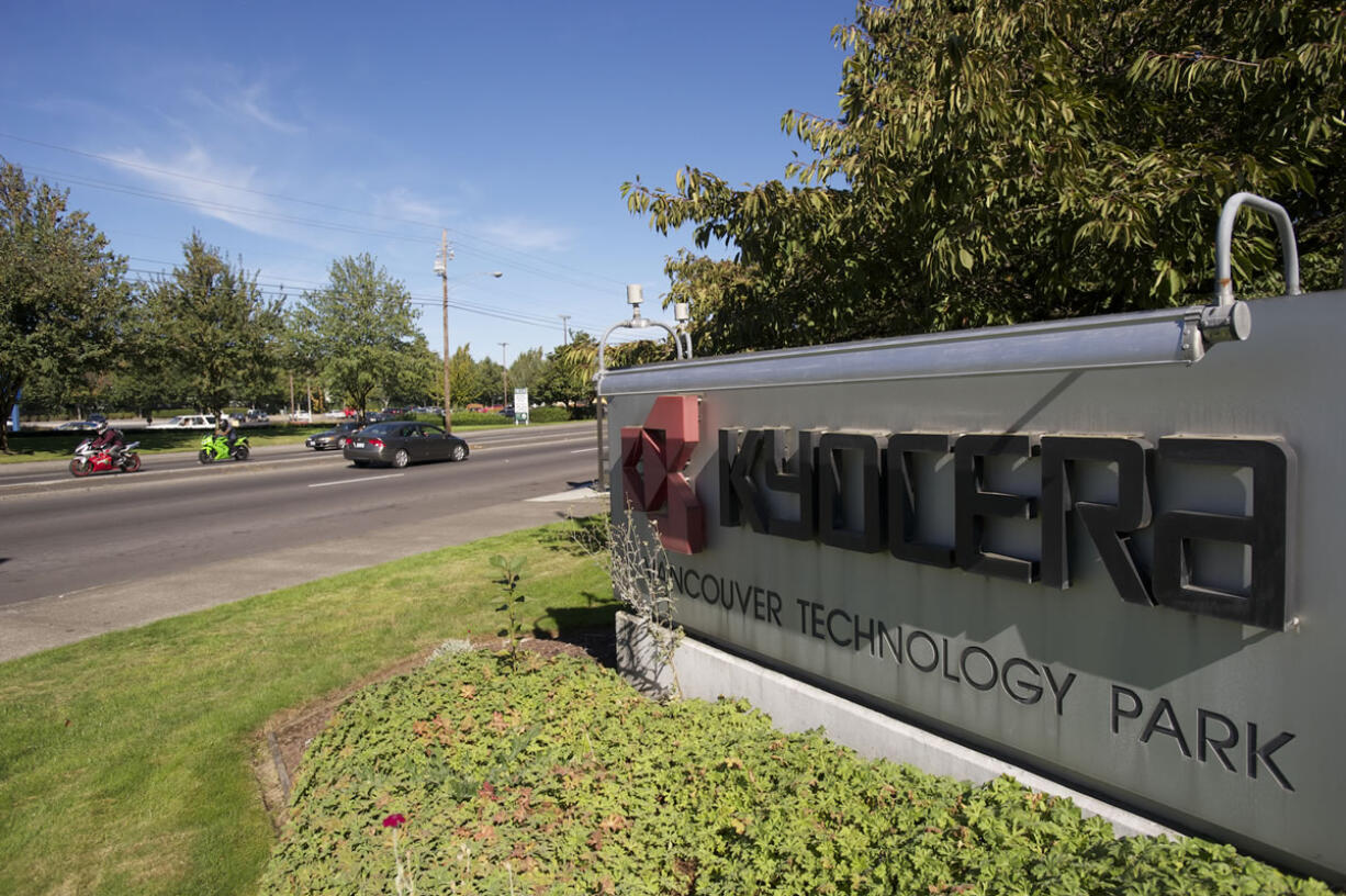 The Kyocera Technology Park entrance at Northeast 57th Avenue with Fourth Plain in background.