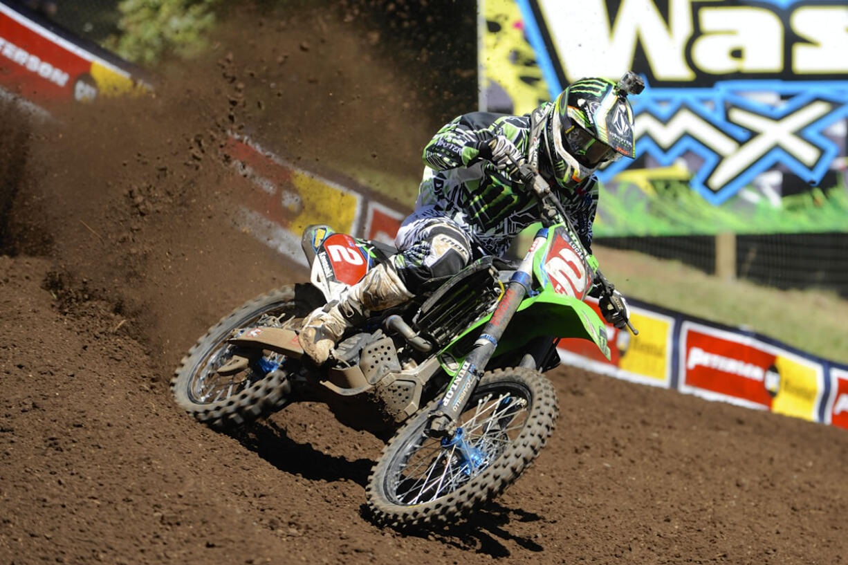 Ryan Villopoto races ahead of the field in the 450 class at the Lucas Oil Pro Motocross Championships in Washougal on Saturday.