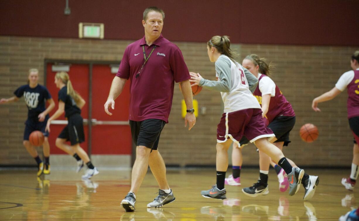 Prairie girls basketball head coach Mike Smith conducts his first practice Monday.