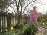 Urban permaculture pioneer Beverly Doty, 85, examines a flowering prune tree outside her home in late March. Two years ago, faced with health challenges, Doty donated the site to an Oregon nonprofit that meant to continue her work, but everything went wrong.