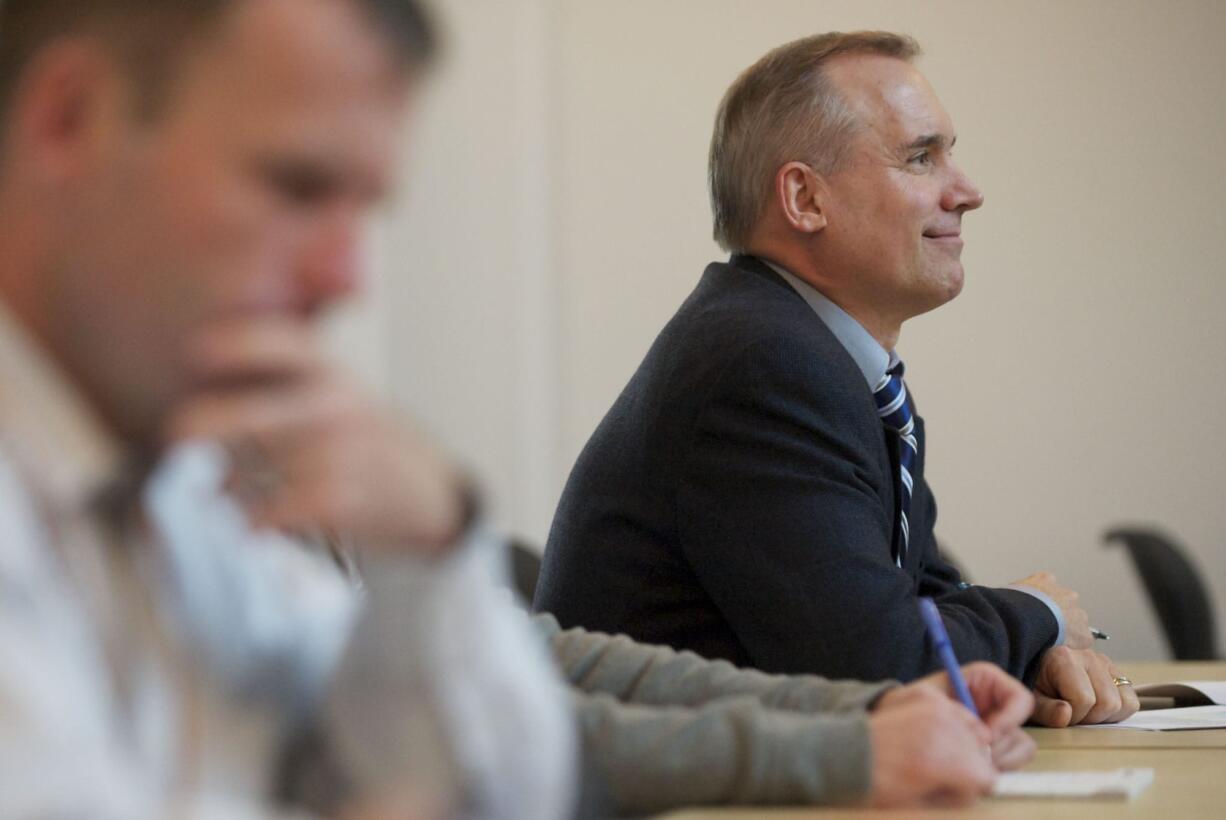 Clark County Commissioner-elect David Madore, right, attends a county workshop at the Clark County Public Service Center earlier this month.