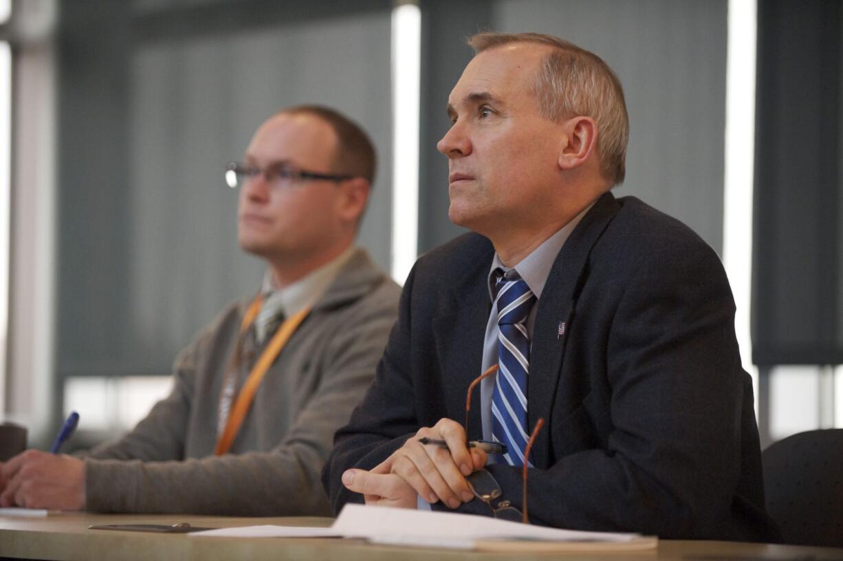 Clark County Commissioner-elect David Madore, right, attends a county workshop at the Clark County Public Service Center on Nov. 14.