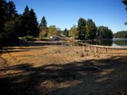 The water is low in Lacamas Lake on Monday.