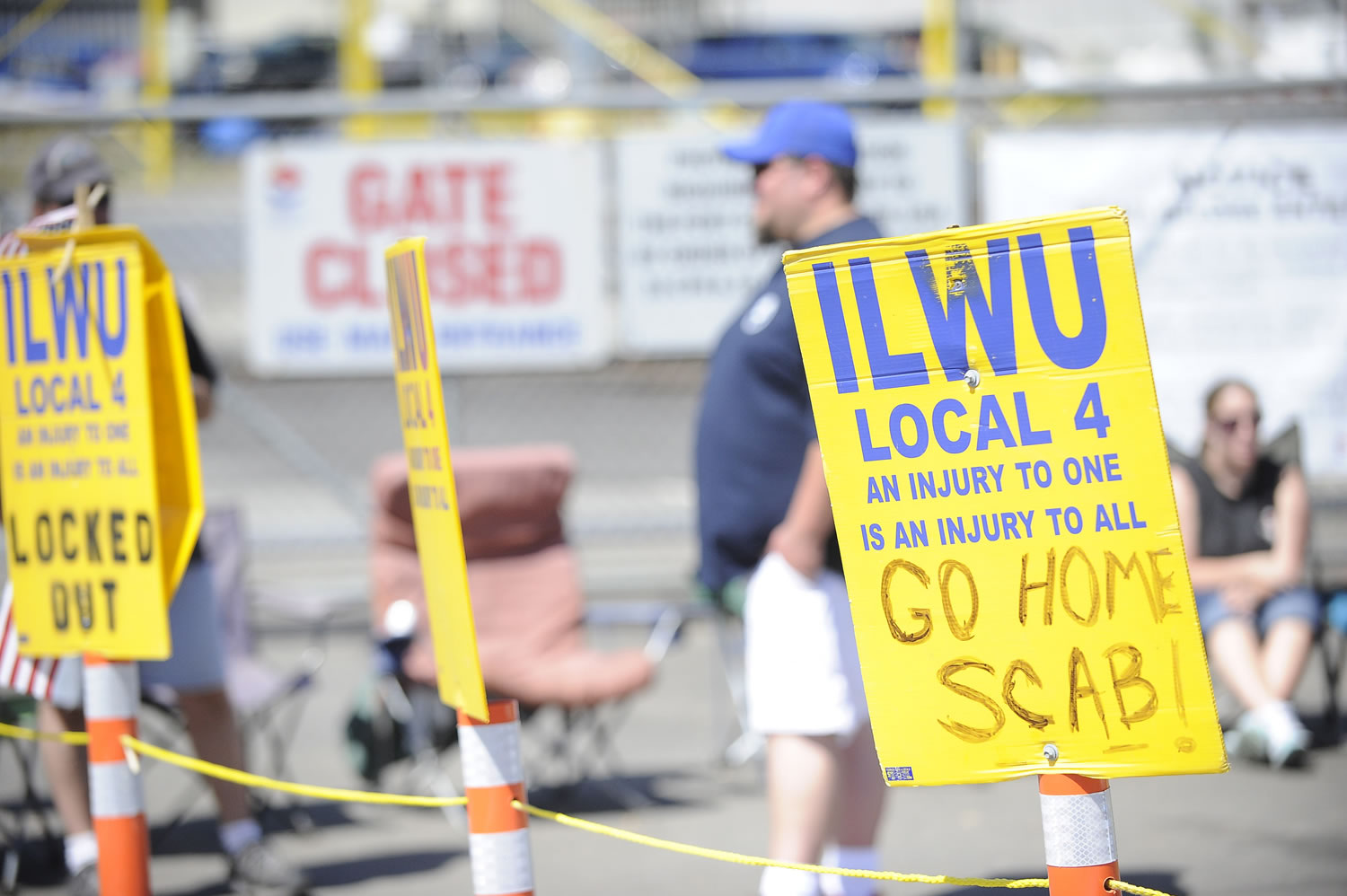 International Longshore and Warehouse Union members picket Thursday outside the United Grain terminal at the Port of Vancouver.