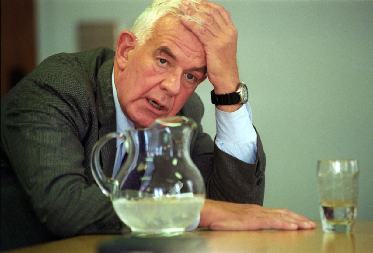 Then-U.S. House Speaker Tom Foley is seen after a Tuesday, Oct. 18, 1994,  debate in Spokane with Republican challenger George Nethercutt.