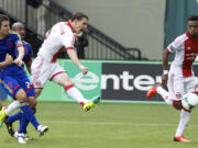 Portland Timbers' Will Johnson scores the game's second goal against Colorado Rapids at Jeld-Wen Field, Sunday.