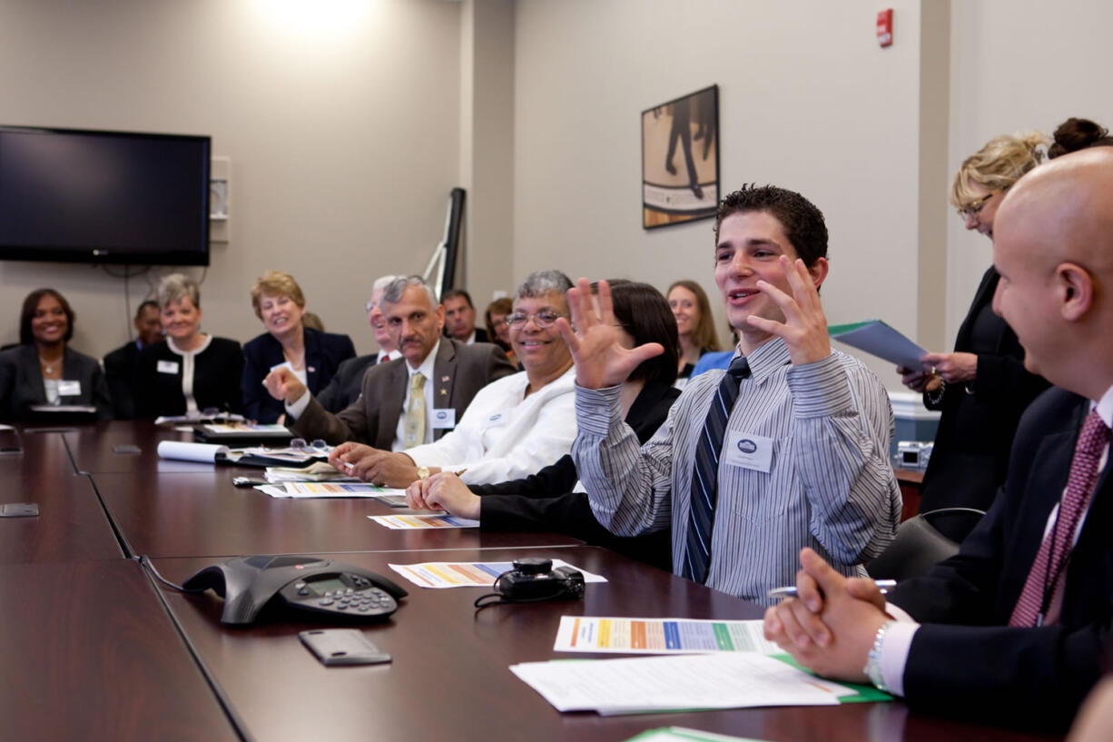 Daniil Popov, a Clark College student, tells federal officials in Washington D.C.