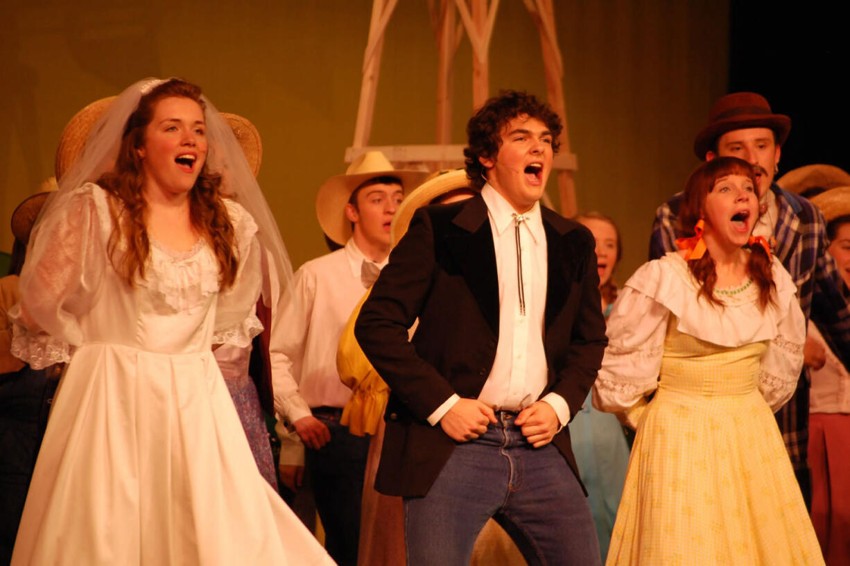 Mountain View: Lauren Vander Aarde, 15, Kyle Barry, 17, and Stacy Hogan, 16, perform in Mountain View High School's production of &quot;Oklahoma,&quot; which opened May 2.