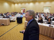 Jon Schallert, a Colorado retail expert from The Schallert Group Inc., speaks to small-business owners about increasing sales and creating destination businesses at a Thursday event sponsored by Vancouver's Downtown Association.