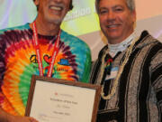 Van Mall: Jim Boline, left, is totally diggin' the far-out award that board chair Scott Hogan is layin' on him: Southwest Washington American Red Cross Volunteer of the Year for 2013.