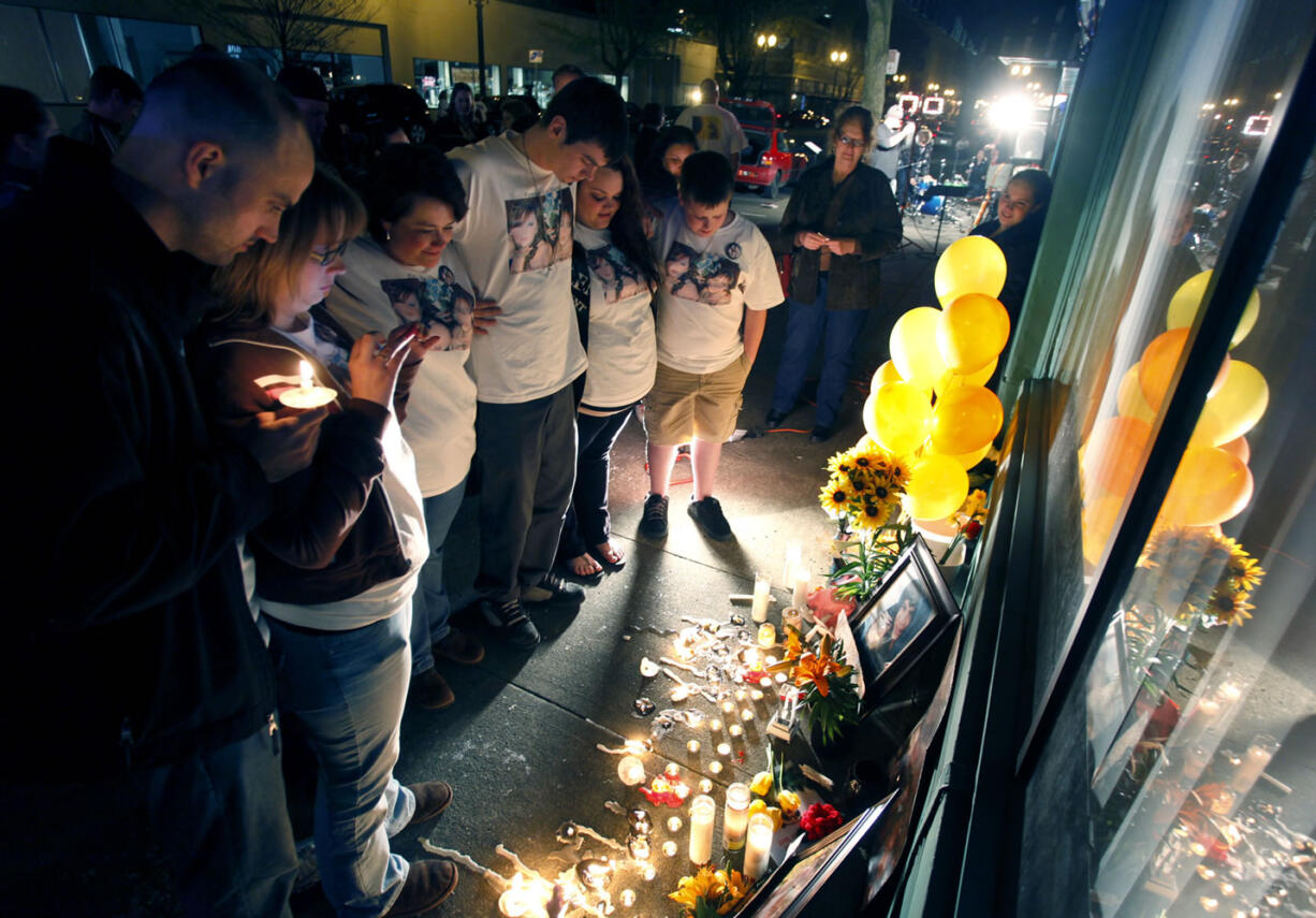 Friends and family attend one year anniversary of Vancouver resident Danielle Sale's death in Northwest Portland in 2011.