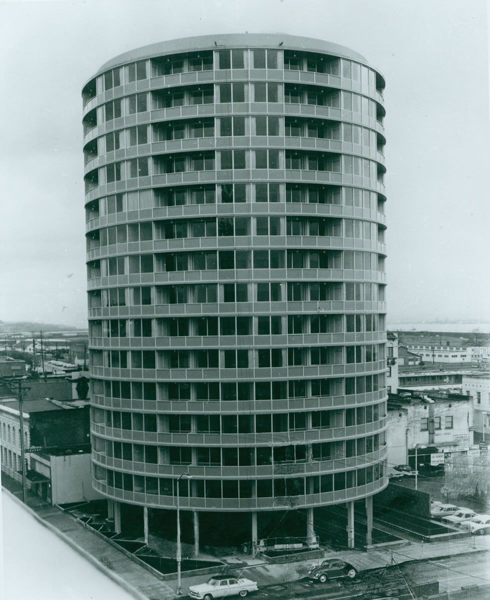 Smith Tower, under construction in 1963 and named after a local labor leader, is said to have helped revive downtown Vancouver.