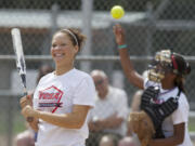 Maddie Anthony prepares to bat during VGSA's 50th Anniversary alumni softball game, Saturday, August 17, 2013.