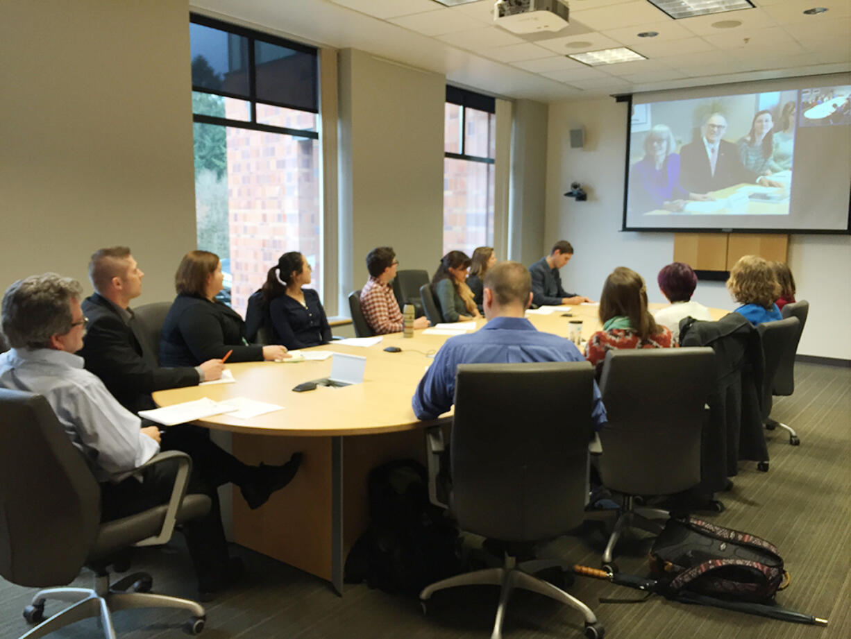 Gov. Jay Inslee spoke to students from six campuses across Washington, including Washington State University Vancouver, on Monday about his climate change proposals and his recent travels to Paris for the United Nations Climate Change Convention.