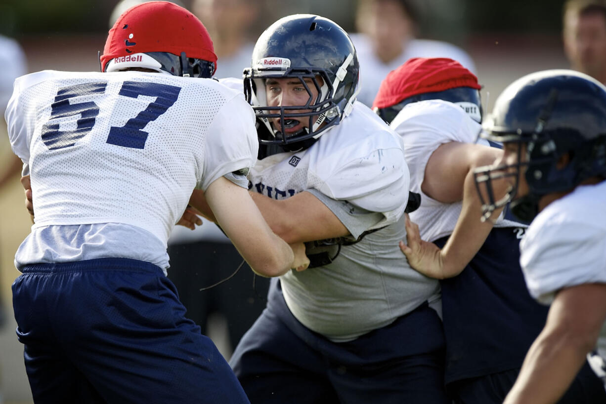 Skyview High School lineman Matt Matteo at practice Tuesday.