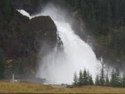 This is the view when 10,000 cubic feet per second of the North Fork of the Lewis River is spilled 512 feet at Swift Dam, east of Cougar.