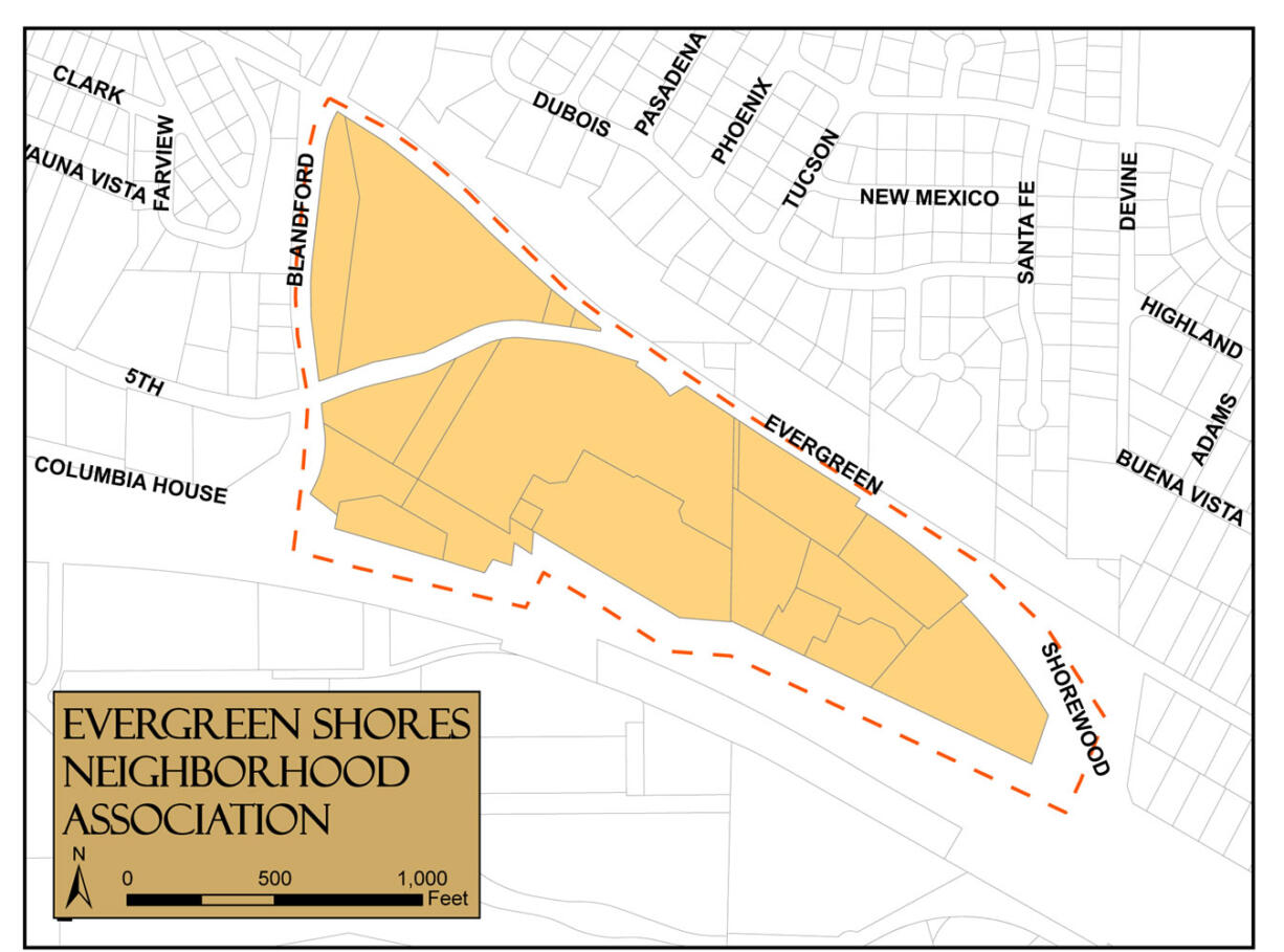 Evergreen Shores: The Vancouver City Council recognized a new city neighborhood Nov. 19, Evergreen Shores, located between East Evergreen Boulevard and Highway 14 and east of Blandford Drive.