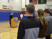 History students simulate a U.S. naturalization ceremony at Ridgefield High School.