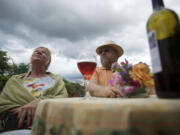 Kristina and Rick Lengvenis enjoy Friday Night Blush, a blend, at the English Estate Winery on Sunday.