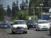 Traffic moves west on Northeast 99th Street, part of which will be closed while Clark County road crews perform overlay work between July 19 and July 22.