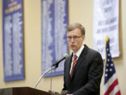 State Attorney General and Republican gubernatorial candidate Rob McKenna speaks Wednesday to the Rotary Club of Vancouver at the Red Lion Hotel Vancouver at the Quay. McKenna is running against former Rep.