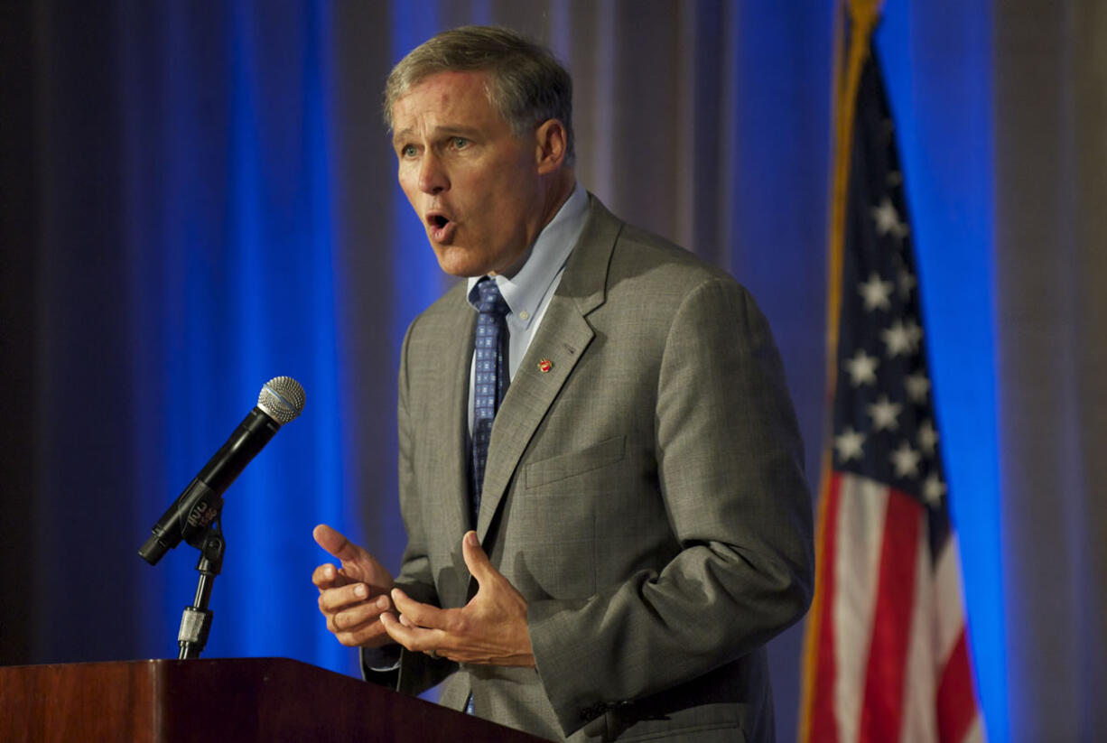 Jay Inslee, Democratic candidate for governor speaks at a Clark County Democrats fundraising dinner Saturday.