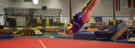 Gymnast Jordan Chiles, 11, trains on the floor exercise at Naydenov Gymnastics.