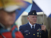 Frederick Crippen, 57, of Ridgefield attends the dedication of the Ridgefield Veterans Memorial on Sunday.