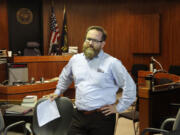 John Brennan, the man who stripped at Portland International Airport to protest Transportation Security Administration's security procedures, stands in the courtroom before the start of his trial Wednesday in Portland.