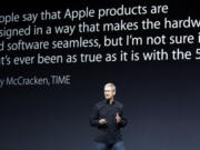 Apple CEO Tim Cook speaks on stage before a new product introduction on Tuesday in San Francisco.