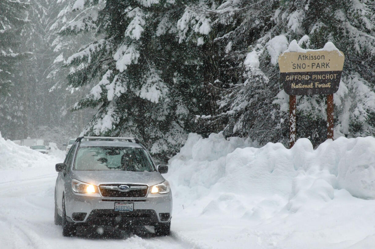 There was plenty of snow on Sunday for snowmobile riding and cross-country skiing at Atkisson Sno-Park, west of Trout Lake in the Mount Adams District of the Gifford Pinchot National Forest.