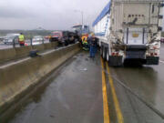 A jack-knifed truck snarled traffic in the southbound lanes of the Glenn Jackson Bridge midday Monday.