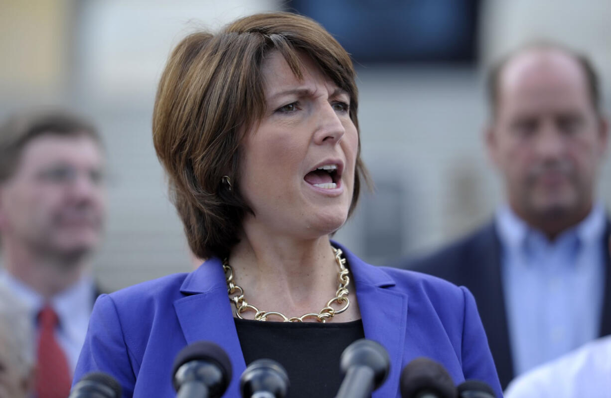 Rep. Cathy McMorris Rodgers, R-Wash. joins other Republican House members as they call on Senate Democrats to &quot;come back to work&quot; on the Senate Steps of the U.S.