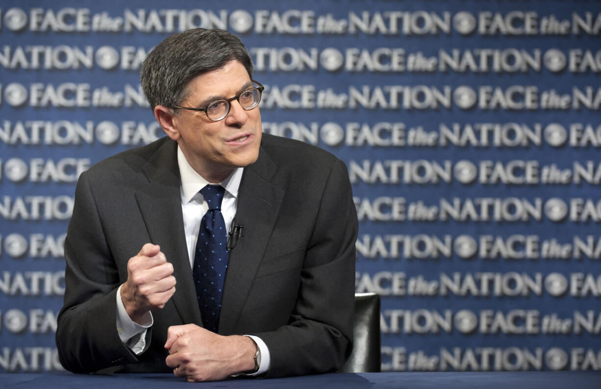 U.S. Treasury Secretary Jacob Lew speaks on CBS's &quot;Face the Nation&quot; in Washington on Sunday.