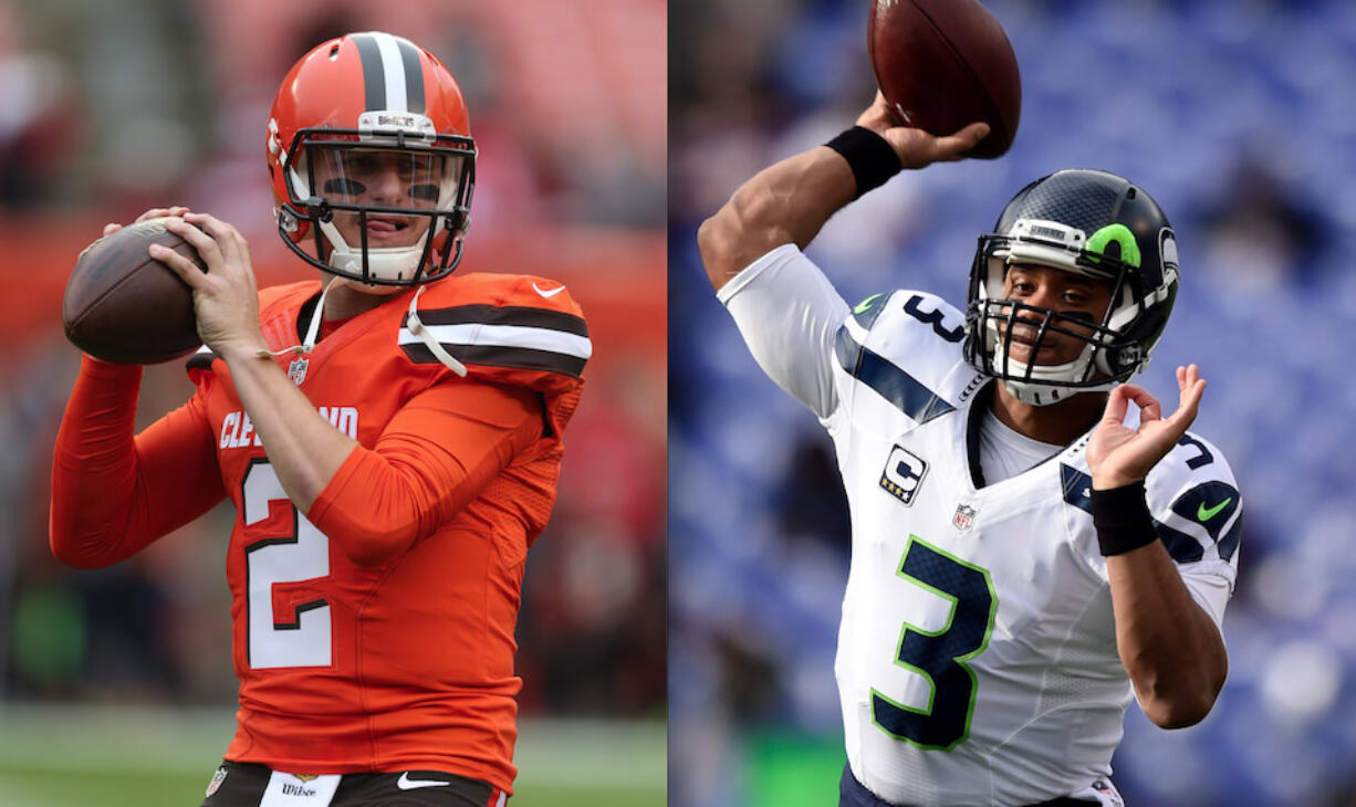 Browns QB Johnny Manziel (left) and Seahawks QB Russell Wilson.