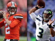 Browns QB Johnny Manziel (left) and Seahawks QB Russell Wilson.