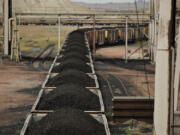 Coal trains being loaded at the Black Thunder Mine in the Powder River Basin.