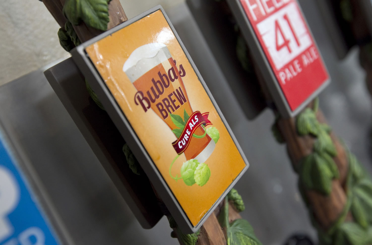 Beer taps are seen at the Bale Breaker Brewing Company taproom in Moxee.