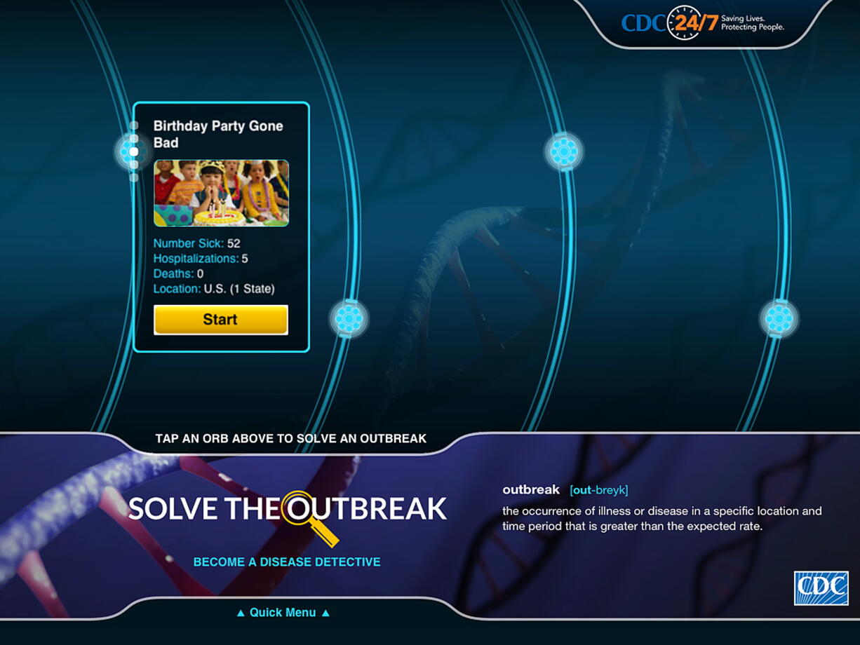 A new mobile device application designed by the CDC allows users to run through fictional outbreaks and make decisions about quarantines and investigative steps.