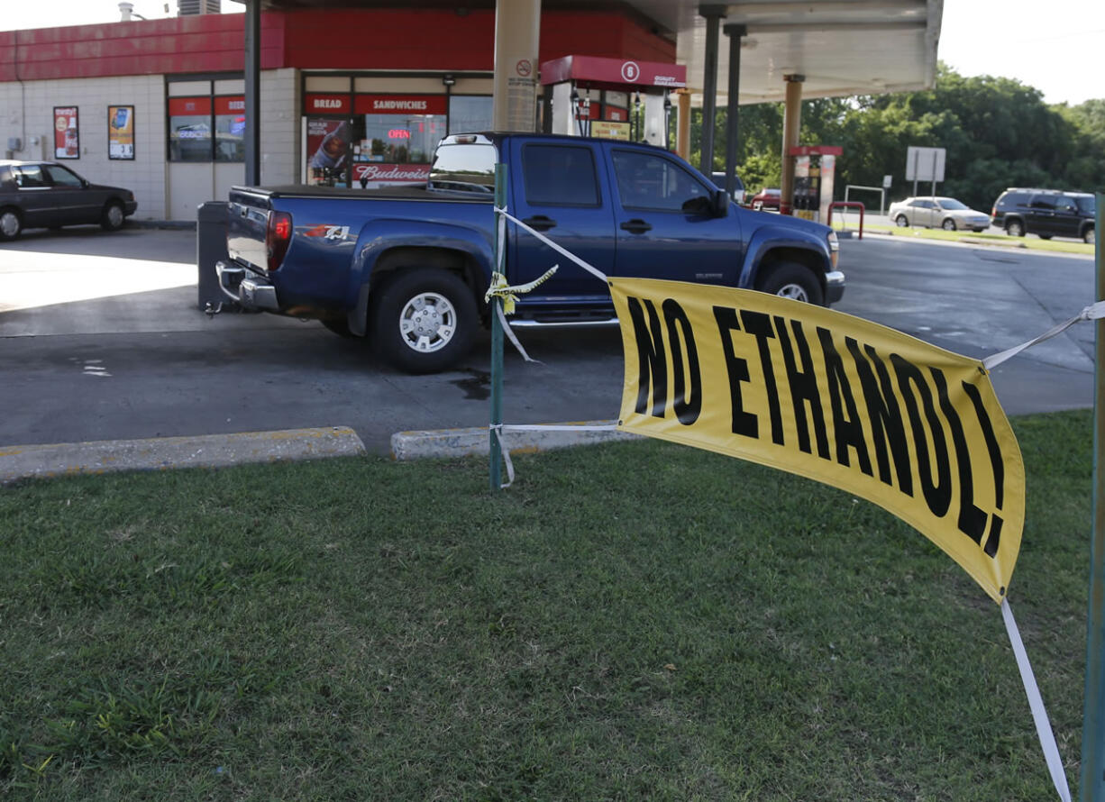 A sign advertising no ethanol gasoline available at a station in Oklahoma City.