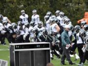 Philadelphia Eagles interim head coach Pat Shurmur, front right, watches during NFL football practice Wednesday in Philadelphia. The Eagles fired head coach Chip Kelly with one game left in his third season.