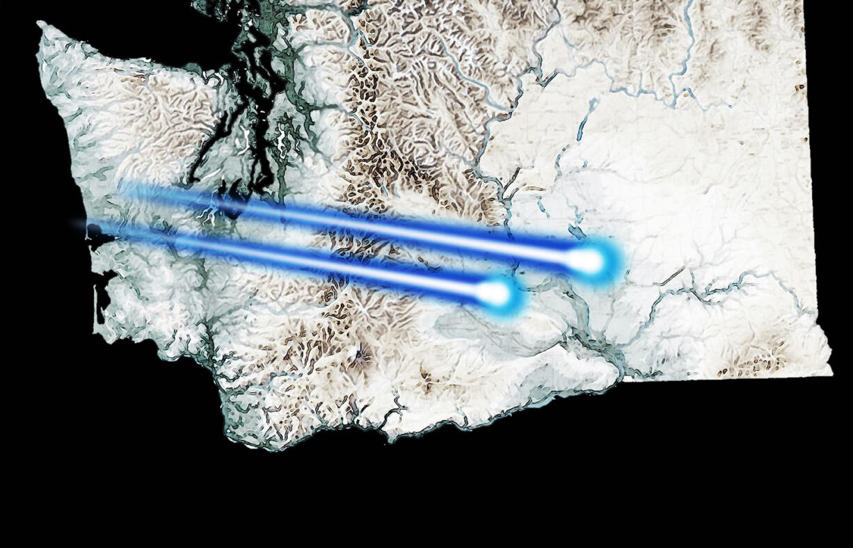 The American Meteor Society projected two possible pathways for Wednesday's fireball over the Pacific Northwest.