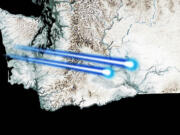 The American Meteor Society projected two possible pathways for Wednesday's fireball over the Pacific Northwest.