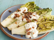 Grilled hearts of romaine with blue cheese dressing.