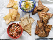 Fried Tortilla Chips with Cinnamon Sugar, from left, Baked Whole-Wheat Tortilla Chips and Baked Whole-Wheat Pita Chips.