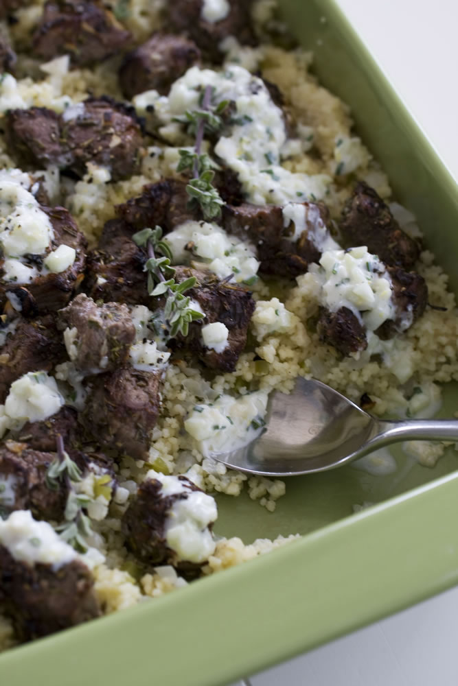 Lemon-Garlic Lamb Kebabs With Bell Pepper Couscous