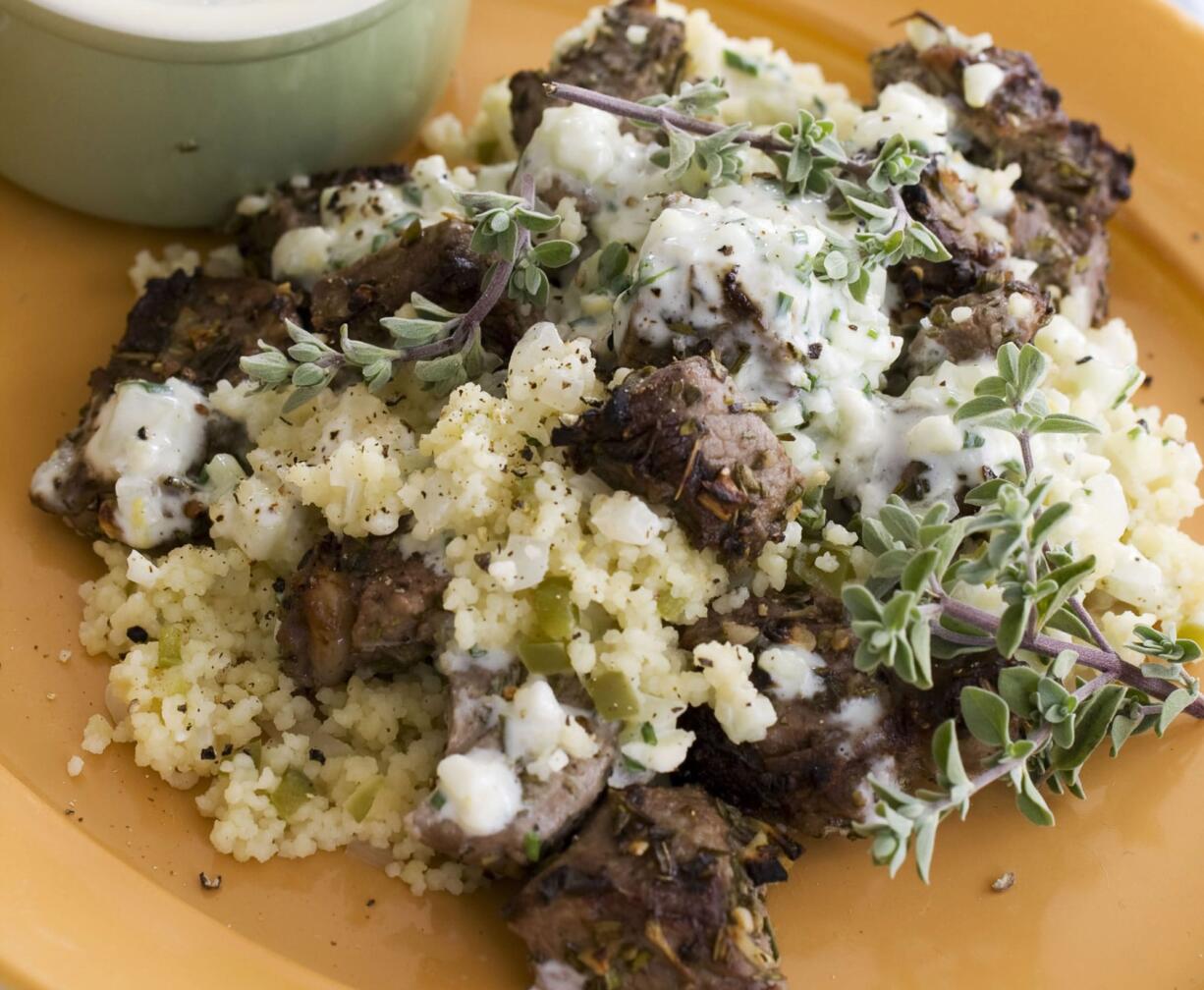 Lemon-Garlic Lamb Kebabs With Bell Pepper Couscous